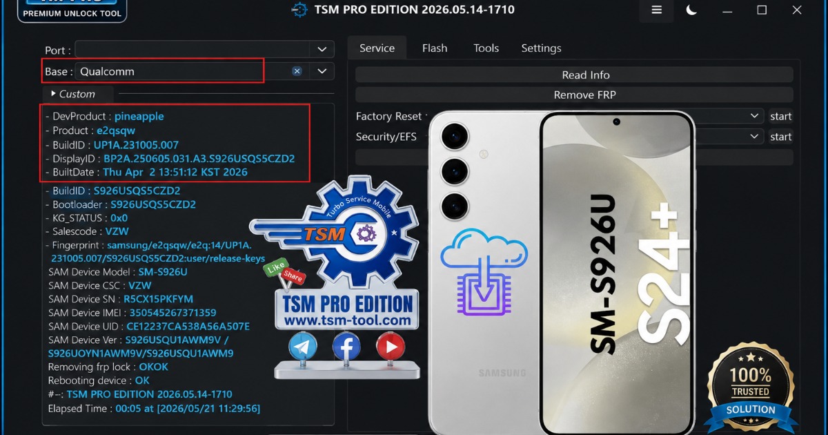 Samsung Galaxy S24+ (SM-S926U) Technical Service Supported on GDS TM Pro | Qualcomm Device Process 2026 samsung galaxy s24+ (sm s926u